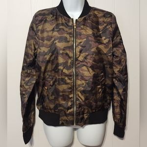 Say‎ What Camo Bomber Jacket Small Lightweight Camouflage Casual Pockets B209